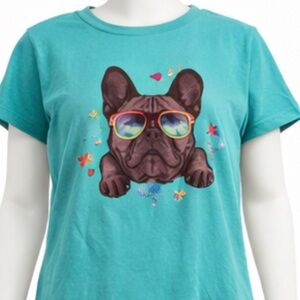Teal T-Shirt with French Bulldog Graphic